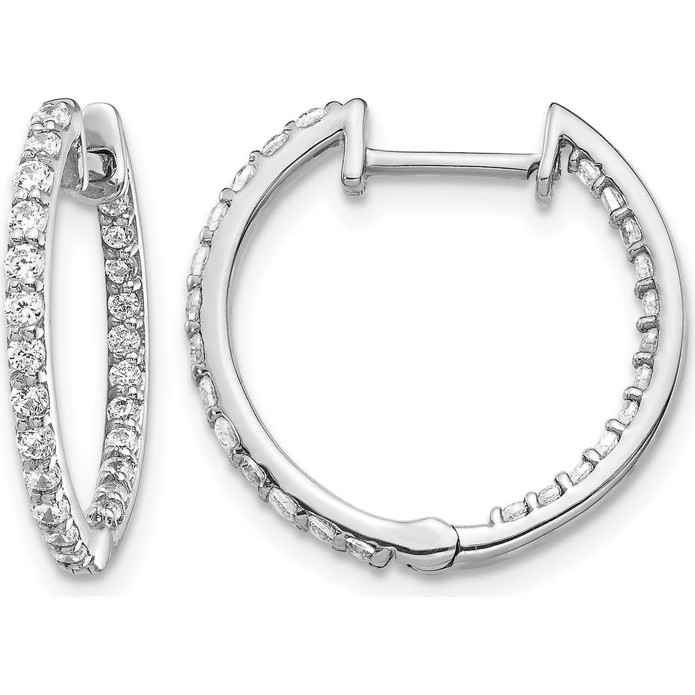 14K White Gold In and Out Hoop Earrings with Round Diamonds - 0.03 Carat Total Diamond Weight by Monteluci Fine Jewelry