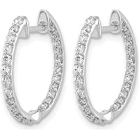 14K White Gold In and Out Hoop Earrings with Round Diamonds - 0.03 Carat Total Diamond Weight by Monteluci Fine Jewelry