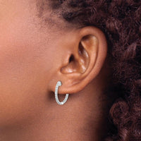 14K White Gold In and Out Hoop Earrings with Round Diamonds - 0.03 Carat Total Diamond Weight by Monteluci Fine Jewelry