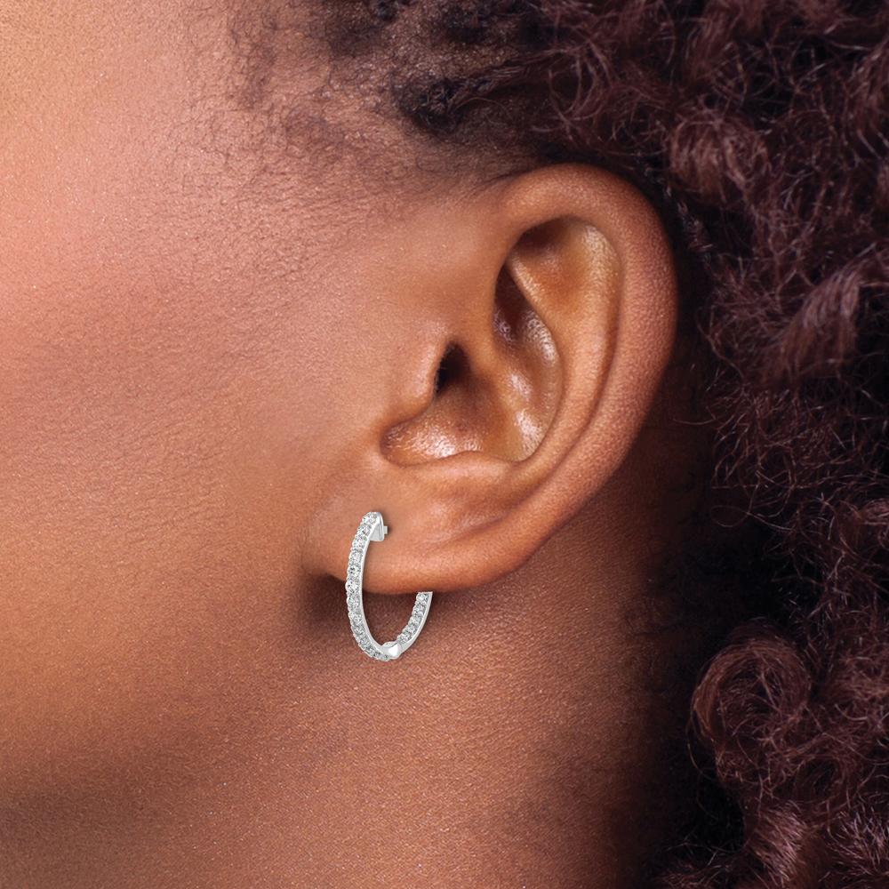 14K White Gold In and Out Hoop Earrings with Round Diamonds - 0.03 Carat Total Diamond Weight by Monteluci Fine Jewelry
