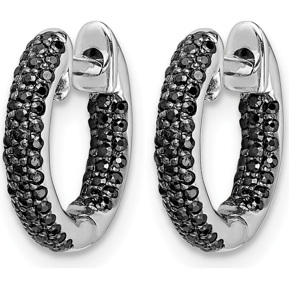 14K White Gold In & Out Hoop Earrings with Round Natural Diamonds - 0.006 Carat Total Diamond Weight by Monteluci Fine Jewelry
