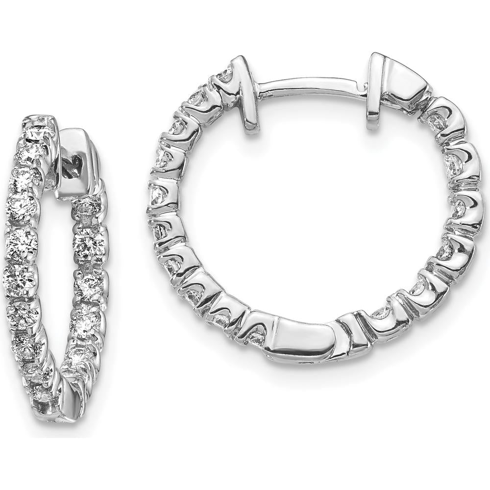 14K White Gold In & Out Hoop Earrings with Round Prong-Set Diamonds - 0.02 Carat Total Diamond Weight by Monteluci Fine Jewelry