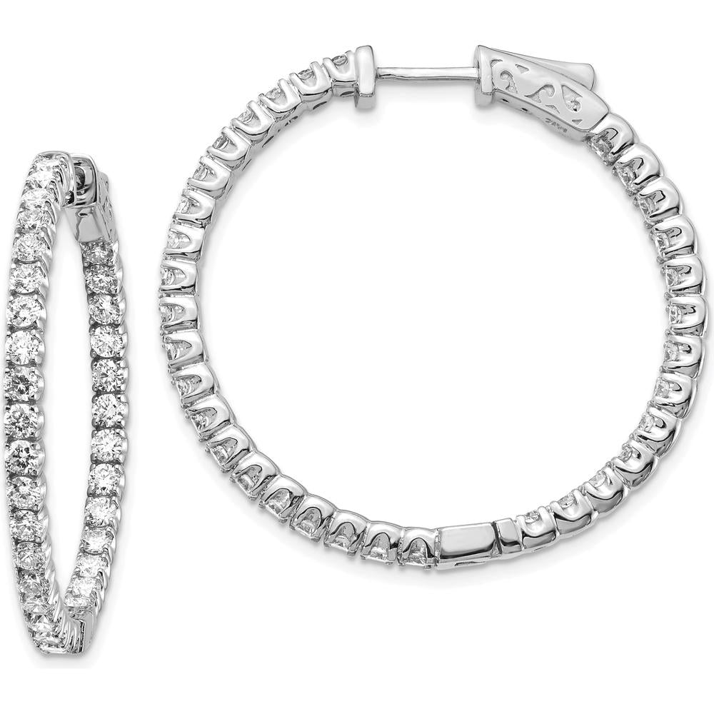 14K White Gold In & Out Round Diamond Hoop Earrings with 66 Prong Set Diamonds - 3.03 Carat Total Diamond Weight by Monteluci Fine Jewelry