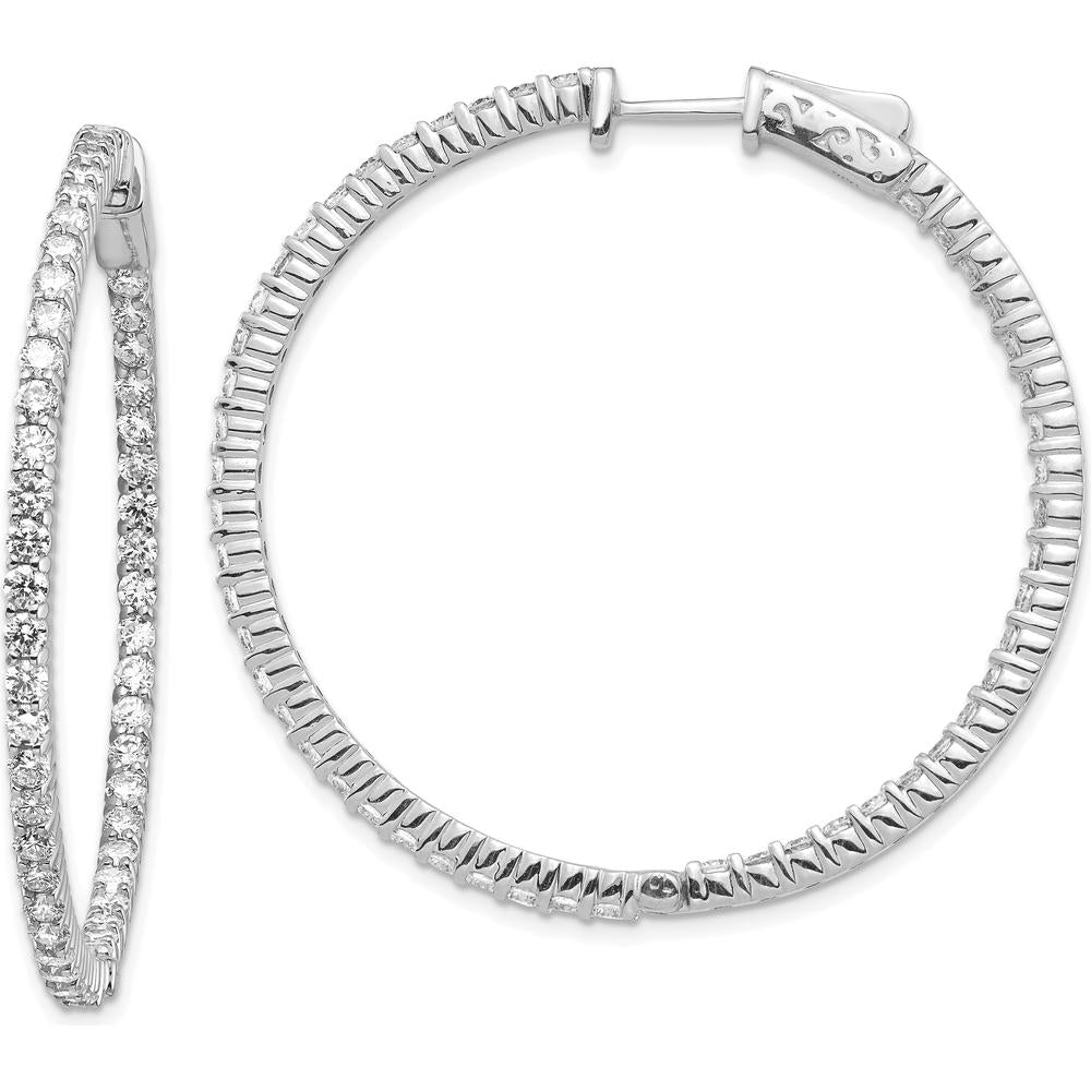 14K White Gold In-and-Out Round Hoop Earrings with 100 Prong Set 2mm Round Diamonds by Monteluci Fine Jewelry
