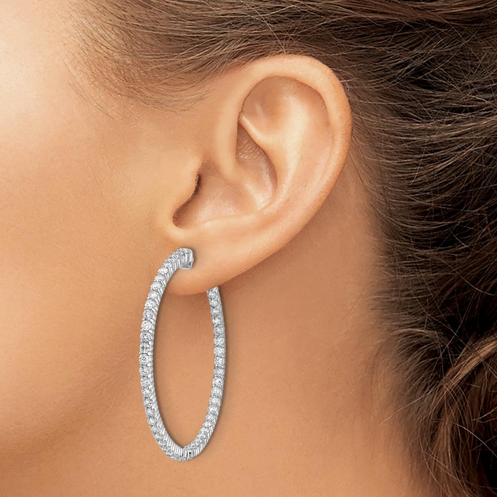 14K White Gold In-and-Out Round Hoop Earrings with 100 Prong Set 2mm Round Diamonds by Monteluci Fine Jewelry
