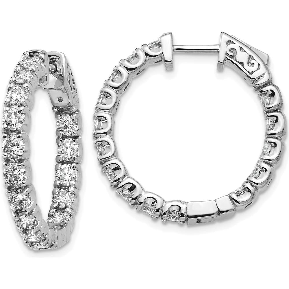 14K White Gold In-and-Out Round Hoop Earrings with 30 Prong Set Round Stones - 2.9mm Each Stone by Monteluci Fine Jewelry