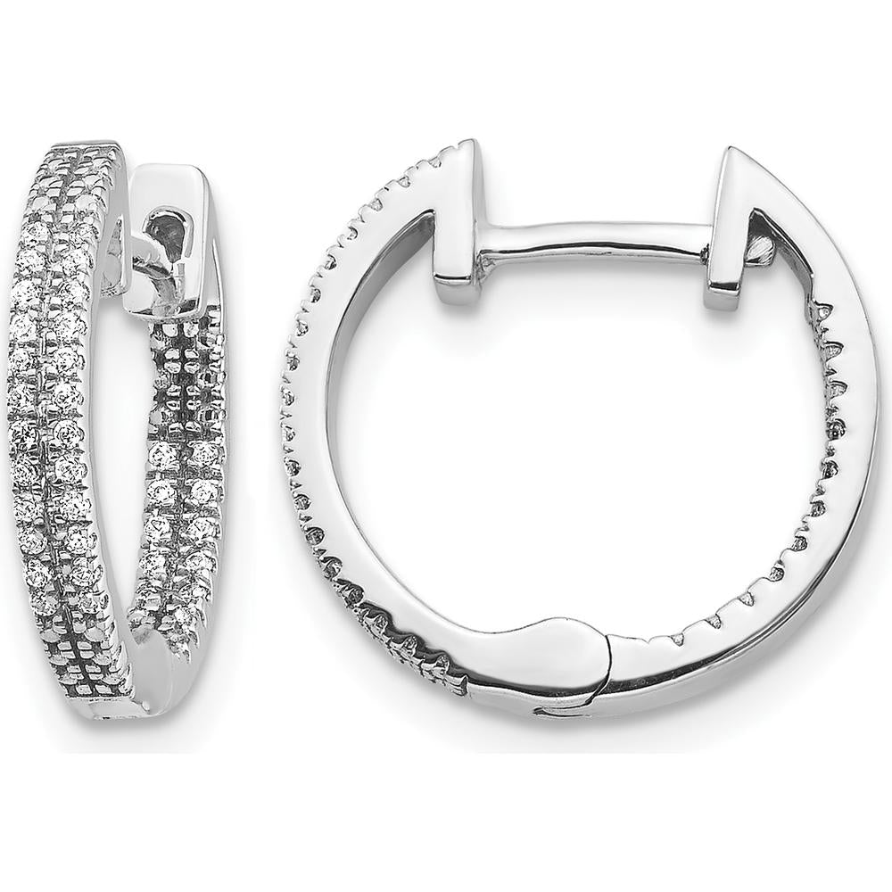 14K White Gold In/Out Diamond Hinged Hoop Earrings - 0.204 Carat Total Diamond Weight by Monteluci Fine Jewelry