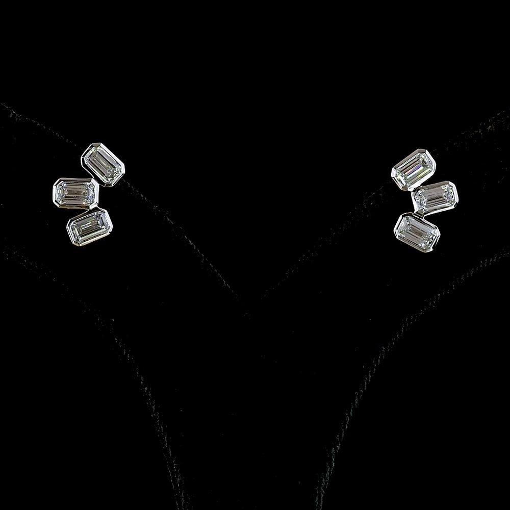 14K White Gold Inclined Bezel Set Emerald Cut Lab Diamond Stud Earrings - 1.74 Carats Total Diamond Weight (E-F Color, VS Clarity) - Covaloro Fine Jewelry
