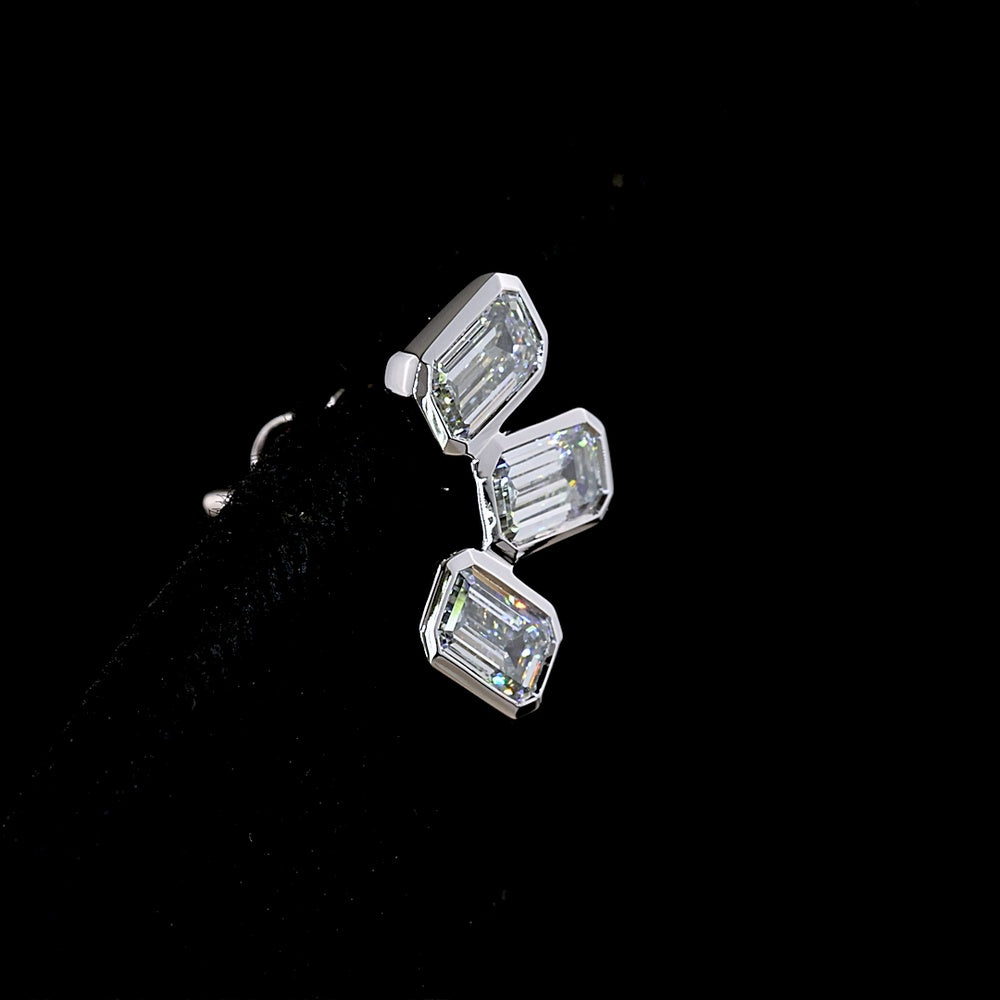 14K White Gold Inclined Bezel Set Emerald Cut Lab Diamond Stud Earrings - 1.74 Carats Total Diamond Weight (E-F Color, VS Clarity) - Covaloro Fine Jewelry