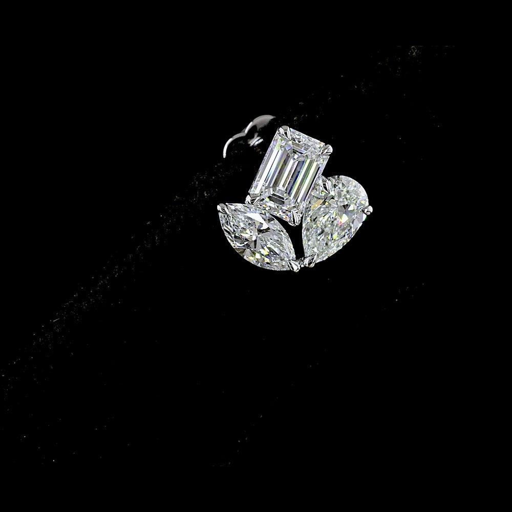 14K White Gold Inclined Cluster Stud Earrings with Emerald, Pear, and Marquise Cut Lab Diamonds - 2.97 Carats Total Diamond Weight - Covaloro Fine Jewelry