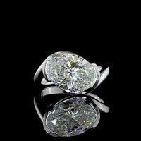 14K White Gold Inclined Half Bezel Solitaire Ring with 4.02 Carat Oval Cut Lab Diamond - E-F Color VS1 Clarity - Covaloro Fine Jewelry