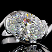14K White Gold Inclined Half Bezel Solitaire Ring with 4.02 Carat Oval Cut Lab Diamond - E-F Color VS1 Clarity - Covaloro Fine Jewelry