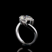 14K White Gold Inclined Half Bezel Solitaire Ring with 4.02 Carat Oval Cut Lab Diamond - E-F Color VS1 Clarity - Covaloro Fine Jewelry