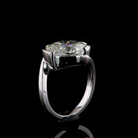 14K White Gold Inclined Half Bezel Solitaire Ring with 4.02 Carat Oval Cut Lab Diamond - E-F Color VS1 Clarity - Covaloro Fine Jewelry