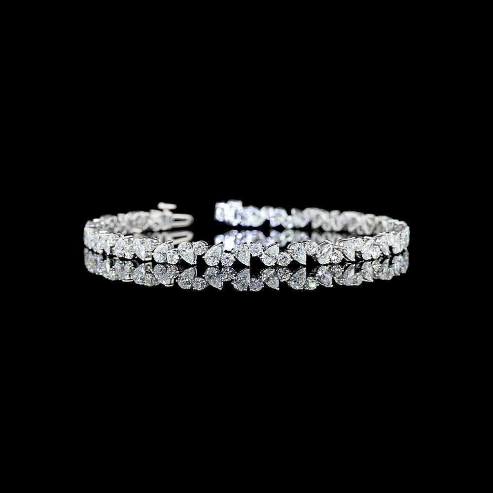 14K White Gold Inclined Mixed Shape Bracelet with Pear and Round Lab-Grown Diamonds - 5.76 Carat Total Weight - Covaloro Fine Jewelry