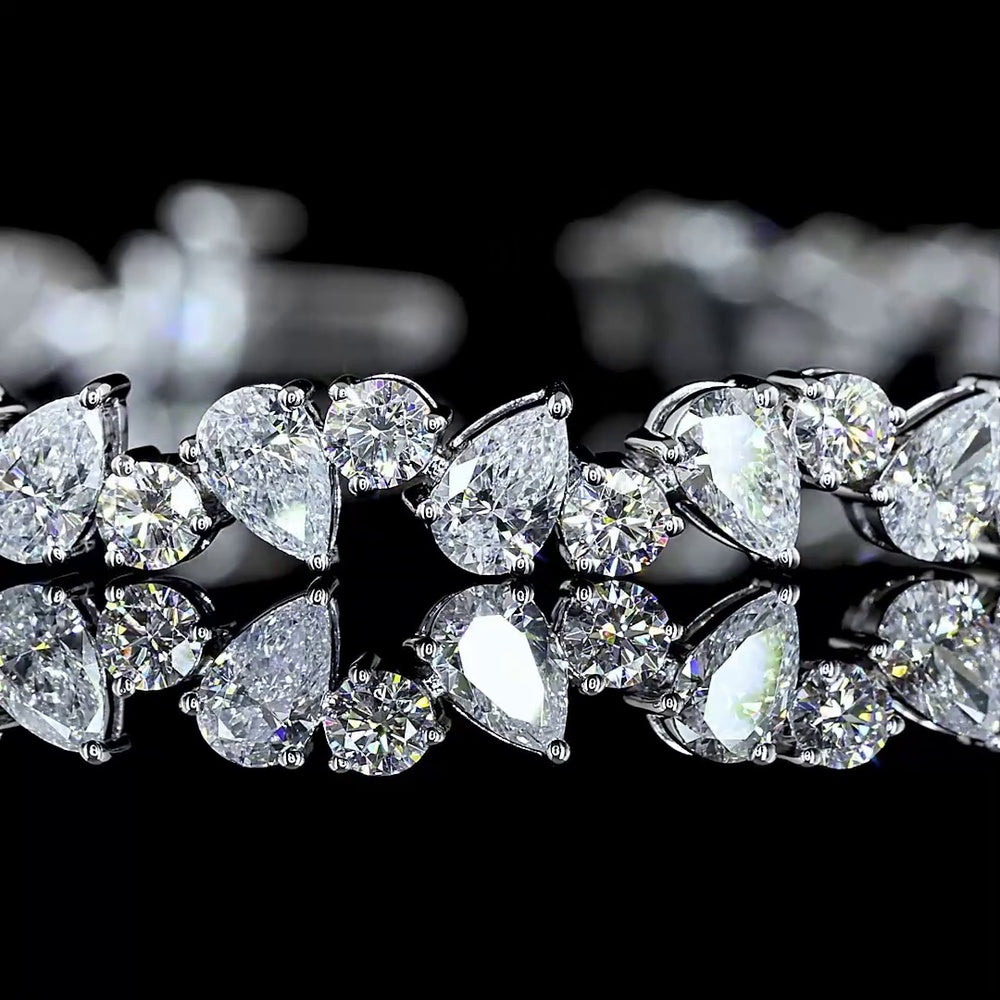 14K White Gold Inclined Mixed Shape Bracelet with Pear and Round Lab-Grown Diamonds - 5.76 Carat Total Weight - Covaloro Fine Jewelry