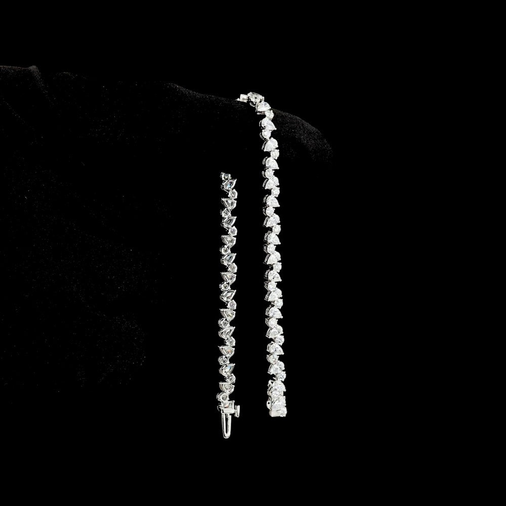 14K White Gold Inclined Mixed Shape Bracelet with Pear and Round Lab-Grown Diamonds - 5.76 Carat Total Weight - Covaloro Fine Jewelry
