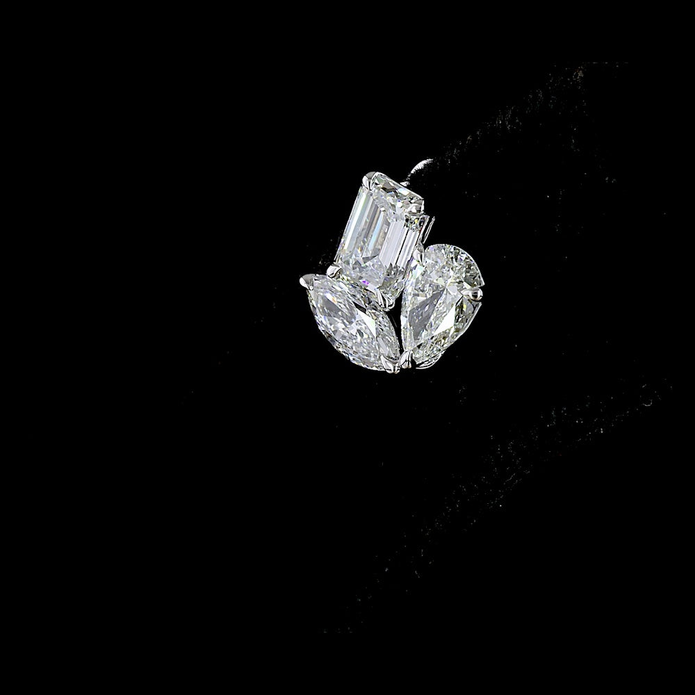 14K White Gold Inclined Mixed-Shape Stud Earrings with Emerald, Pear, and Marquise Lab Diamonds - 2.97 Carat Total Weight - Covaloro Fine Jewelry