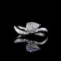 14K White Gold Inclined Pear Shape Solitaire Ring with 0.66 Carat Lab Diamond - E-F VS1 Clarity - Covaloro Fine Jewelry