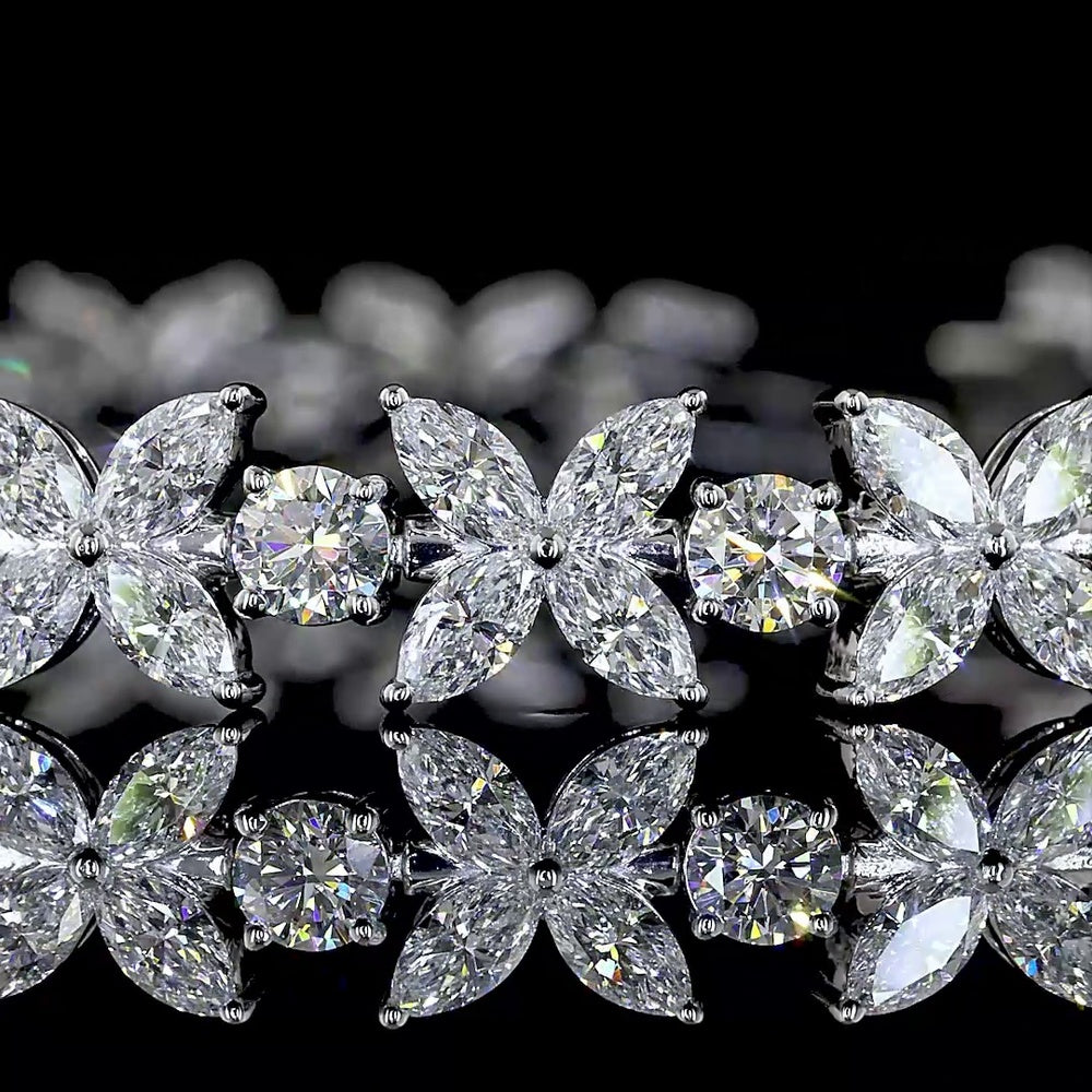 14K White Gold Inclined Special Bracelet with 105 Round Brilliant Cut Lab Diamonds - 6.95 Carats Total Diamond Weight - Covaloro Fine Jewelry