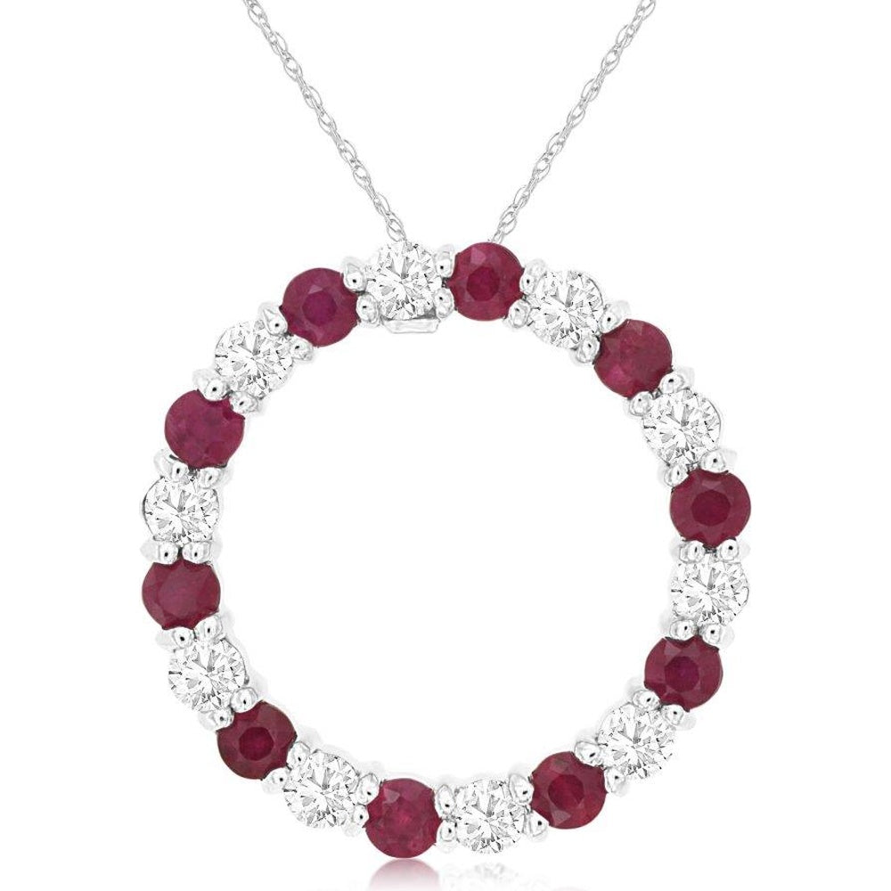 14K White Gold Infinite Circle Pendant with Alternating Round Diamonds and Rubies - 0.50 Carat Total Diamond Weight and 0.50 Carat Total Ruby Weight - Royal Jewelry