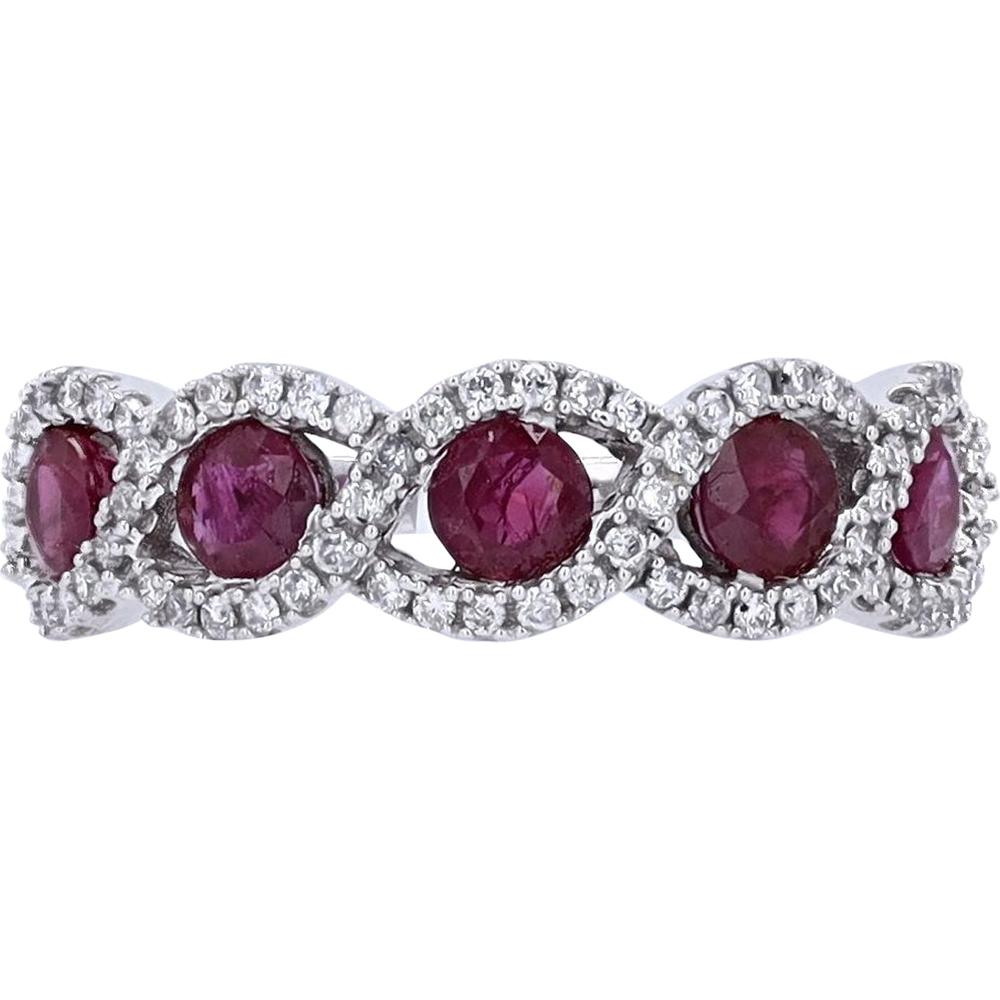 14K White Gold Infinity Band with Round Rubies and Diamond Accents - 1.30 Carats Total Gem Weight