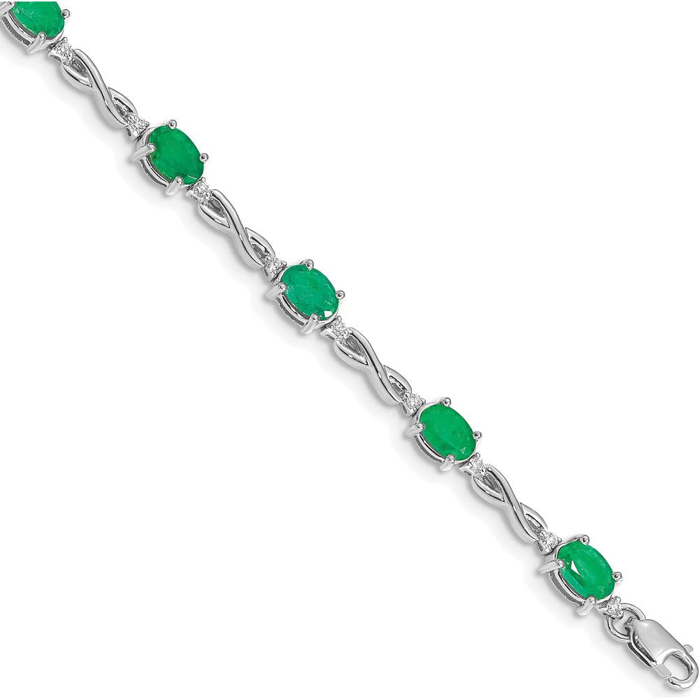 14K White Gold Infinity Bracelet with Oval Emeralds and Round Diamonds - 0.42 Carats Emerald Weight, 0.015 Carats Diamond Weight by Monteluci Fine Jewelry