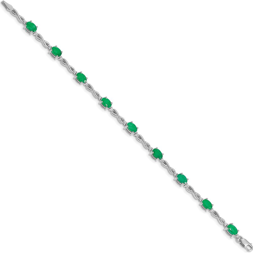 14K White Gold Infinity Bracelet with Oval Emeralds and Round Diamonds - 0.42 Carats Emerald Weight, 0.015 Carats Diamond Weight by Monteluci Fine Jewelry