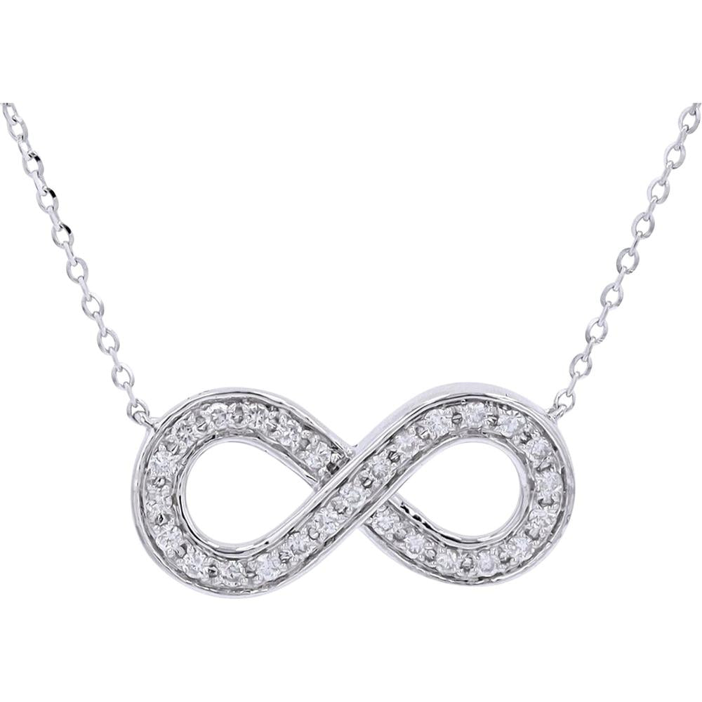14K White Gold Infinity Diamond Necklace with 0.22 Carats Total Diamond Weight