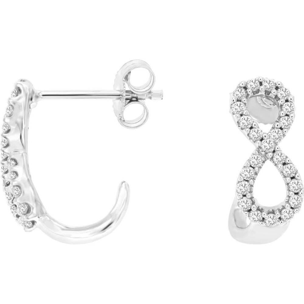 14K White Gold Infinity Half-Hoop Earrings with Round Diamond Accents – 0.33 Carat Total Diamond Weight - Royal Jewelry