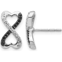 14K White Gold Infinity Heart Earrings with Round Black and White Diamonds - 0.17 Carat Total Diamond Weight by Monteluci Fine Jewelry