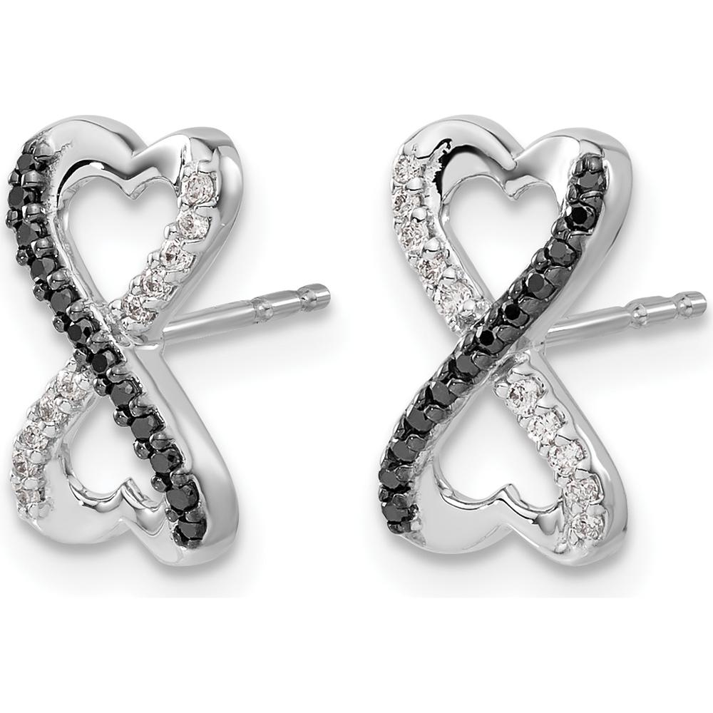 14K White Gold Infinity Heart Earrings with Round Black and White Diamonds - 0.17 Carat Total Diamond Weight by Monteluci Fine Jewelry