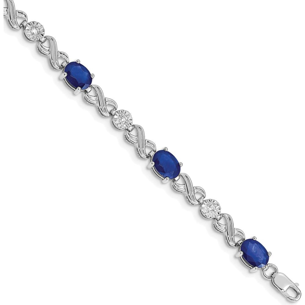 14K White Gold Infinity Link Bracelet with Oval Sapphire and Round Diamonds - 0.75 Carats Sapphire, 0.21 Carats Diamond Total Weight by Monteluci Fine Jewelry