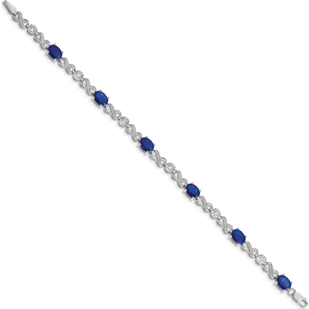 14K White Gold Infinity Link Bracelet with Oval Sapphire and Round Diamonds - 0.75 Carats Sapphire, 0.21 Carats Diamond Total Weight by Monteluci Fine Jewelry