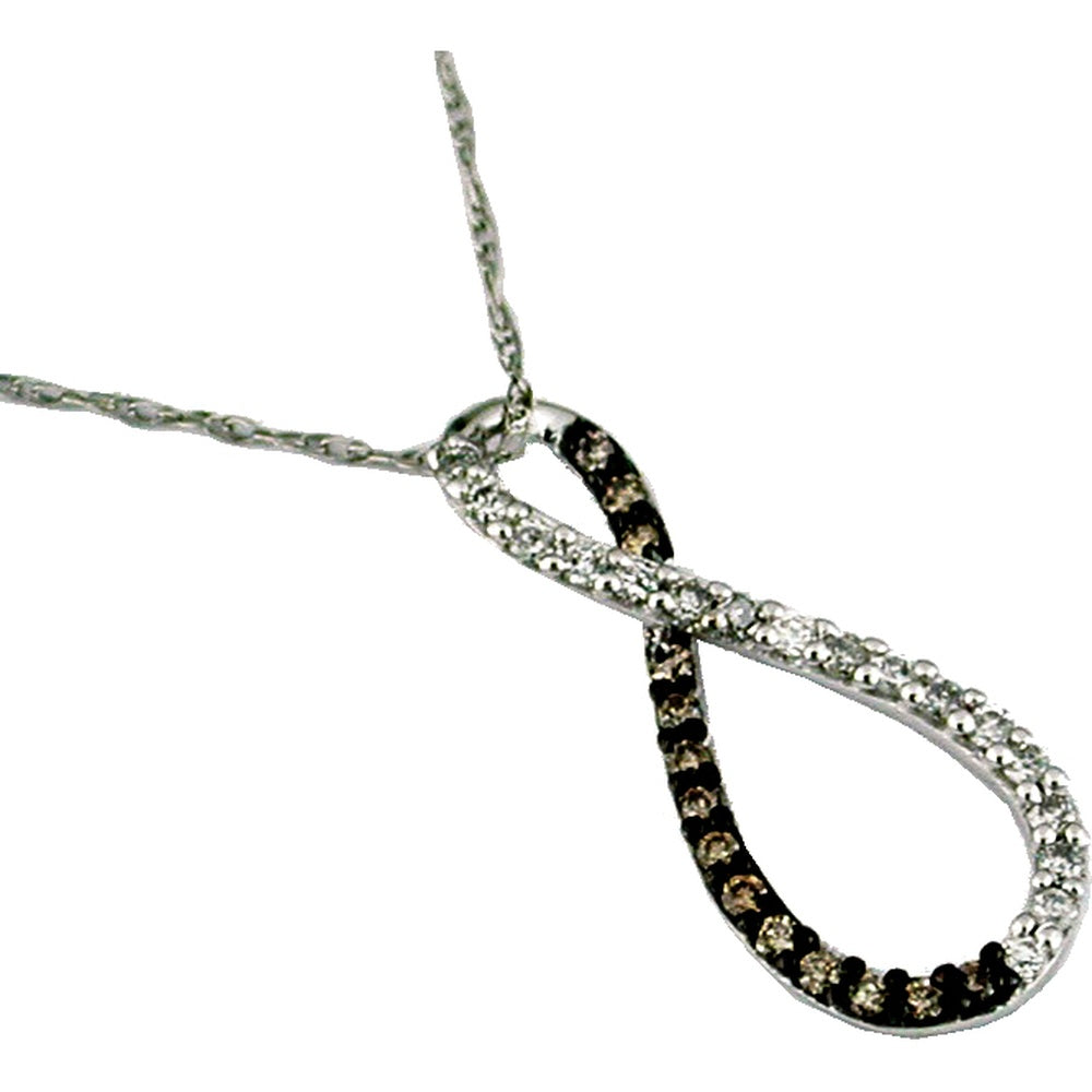 14K White Gold Infinity Pendant Necklace with Channel-Set Round White and Mocha Diamonds - 0.21 Carat Total Diamond Weight - Royal Jewelry