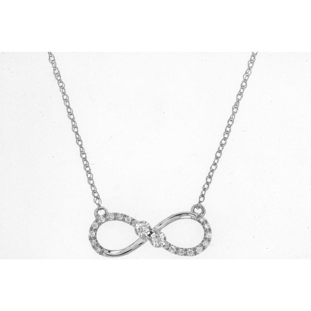 14K White Gold Infinity Pendant Necklace with Round Diamond Accents - 0.10 Carat Total Diamond Weight - Royal Jewelry