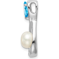 14K White Gold Infinity Pendant with 6x4mm Pear Blue Topaz, Freshwater Cultured Pearl, and Diamonds - 1.455 Carat Total Gem Weight by Lumare Gioia