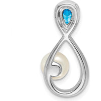 14K White Gold Infinity Pendant with 6x4mm Pear Blue Topaz, Freshwater Cultured Pearl, and Diamonds - 1.455 Carat Total Gem Weight by Lumare Gioia
