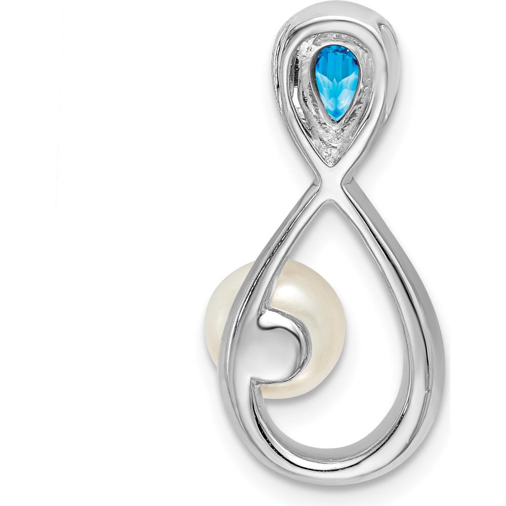 14K White Gold Infinity Pendant with 6x4mm Pear Blue Topaz, Freshwater Cultured Pearl, and Diamonds - 1.455 Carat Total Gem Weight by Lumare Gioia