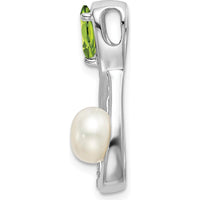 14K White Gold Infinity Pendant with 6x4mm Pear Peridot, Freshwater Cultured Pearl, and 7 Round Diamonds by Lumare Gioia