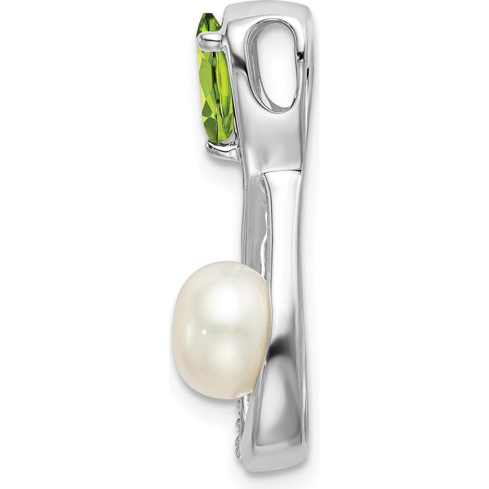 14K White Gold Infinity Pendant with 6x4mm Pear Peridot, Freshwater Cultured Pearl, and 7 Round Diamonds by Lumare Gioia