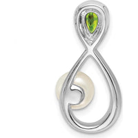 14K White Gold Infinity Pendant with 6x4mm Pear Peridot, Freshwater Cultured Pearl, and 7 Round Diamonds by Lumare Gioia
