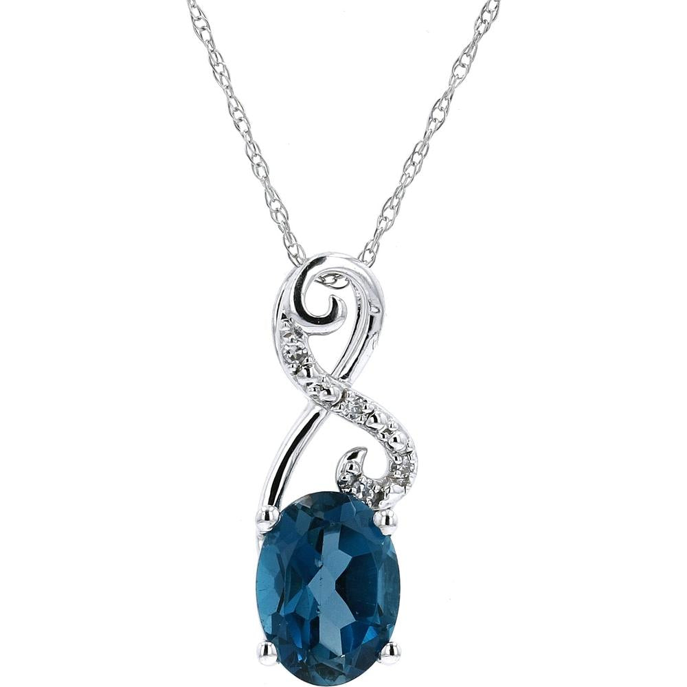 14K White Gold Infinity Pendant with Oval London Blue Topaz and Diamond Accents - 0.02 Carats Total Diamond Weight