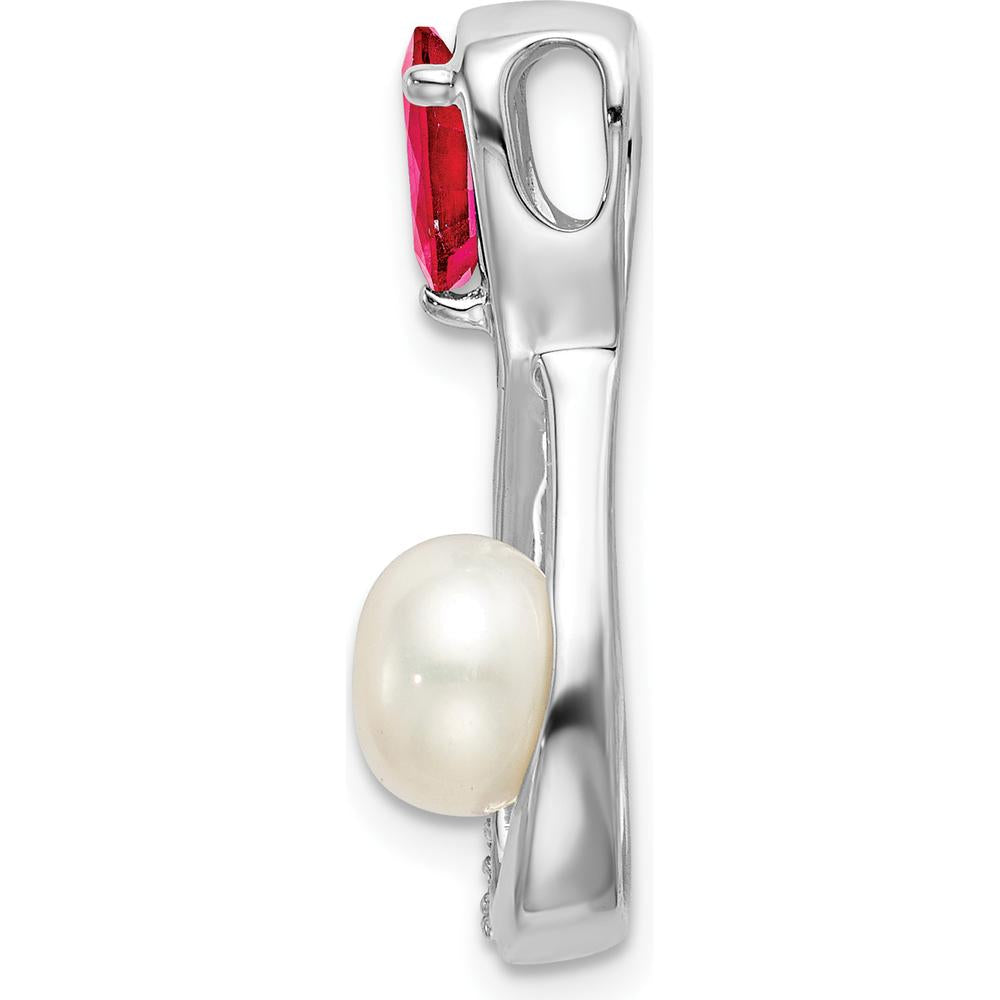 14K White Gold Infinity Pendant with Pear Ruby, Freshwater Cultured Pearl, and Round Diamonds - 1.455 Carat Total Ruby Weight, 0.52 Carat Total Diamond Weight by Lumare Gioia
