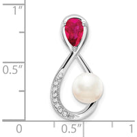 14K White Gold Infinity Pendant with Pear Ruby, Freshwater Cultured Pearl, and Round Diamonds - 1.455 Carat Total Ruby Weight, 0.52 Carat Total Diamond Weight by Lumare Gioia
