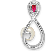 14K White Gold Infinity Pendant with Pear Ruby, Freshwater Cultured Pearl, and Round Diamonds - 1.455 Carat Total Ruby Weight, 0.52 Carat Total Diamond Weight by Lumare Gioia