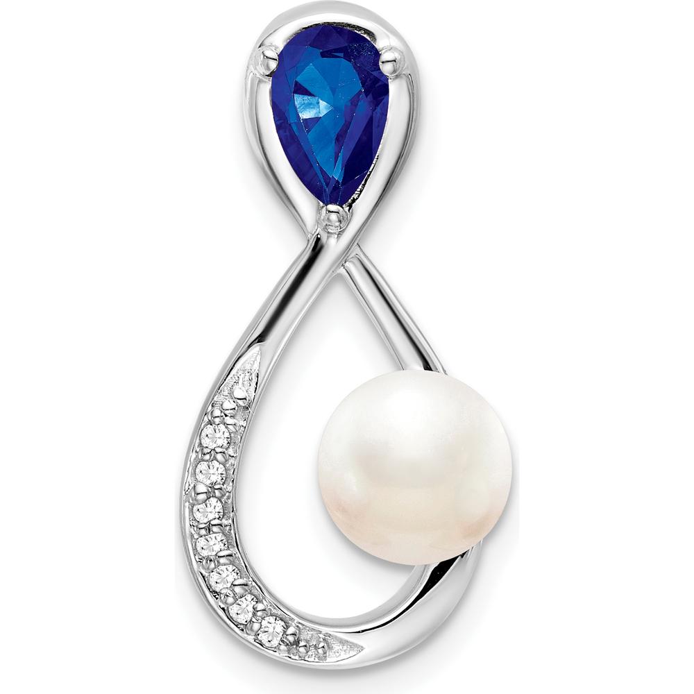 14K White Gold Infinity Pendant with Pear Sapphire, Freshwater Cultured Pearl, and Diamond Accents - 1.98 Carat Total Gemstone Weight by Lumare Gioia