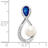 14K White Gold Infinity Pendant with Pear Sapphire, Freshwater Cultured Pearl, and Diamond Accents - 1.98 Carat Total Gemstone Weight by Lumare Gioia
