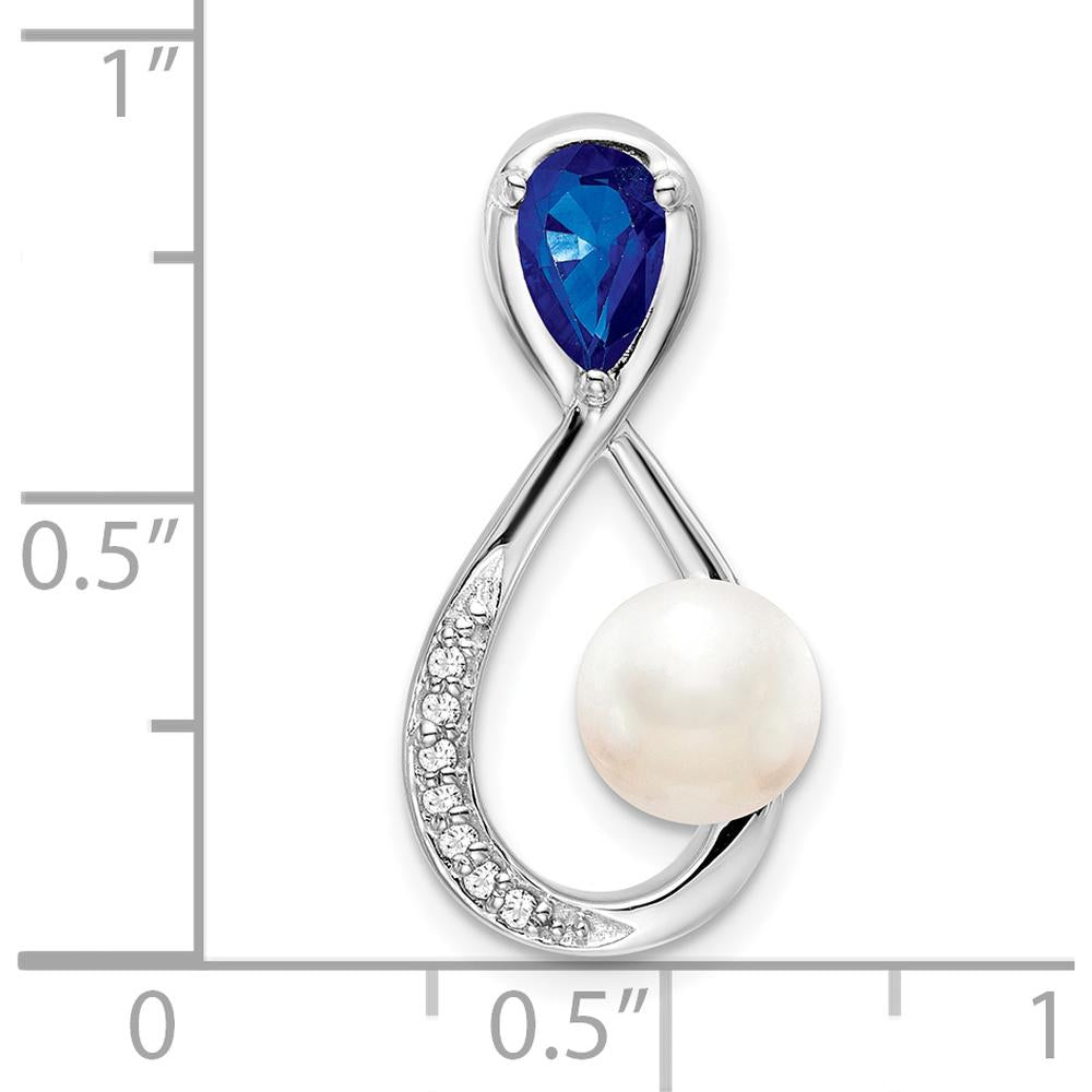 14K White Gold Infinity Pendant with Pear Sapphire, Freshwater Cultured Pearl, and Diamond Accents - 1.98 Carat Total Gemstone Weight by Lumare Gioia