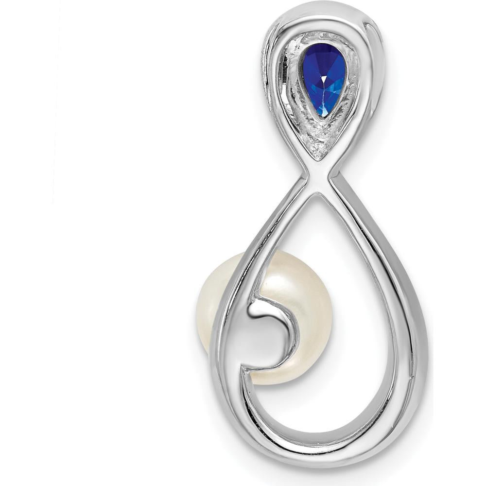 14K White Gold Infinity Pendant with Pear Sapphire, Freshwater Cultured Pearl, and Diamond Accents - 1.98 Carat Total Gemstone Weight by Lumare Gioia